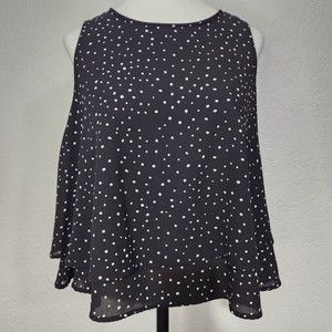 Seventeen Black & White Polka Dots Flowy Double Layered Sleevless Blouse Sz. L